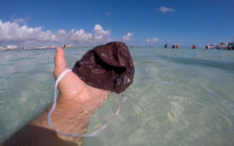 Encuentran cubrebocas en la playa de Cancún