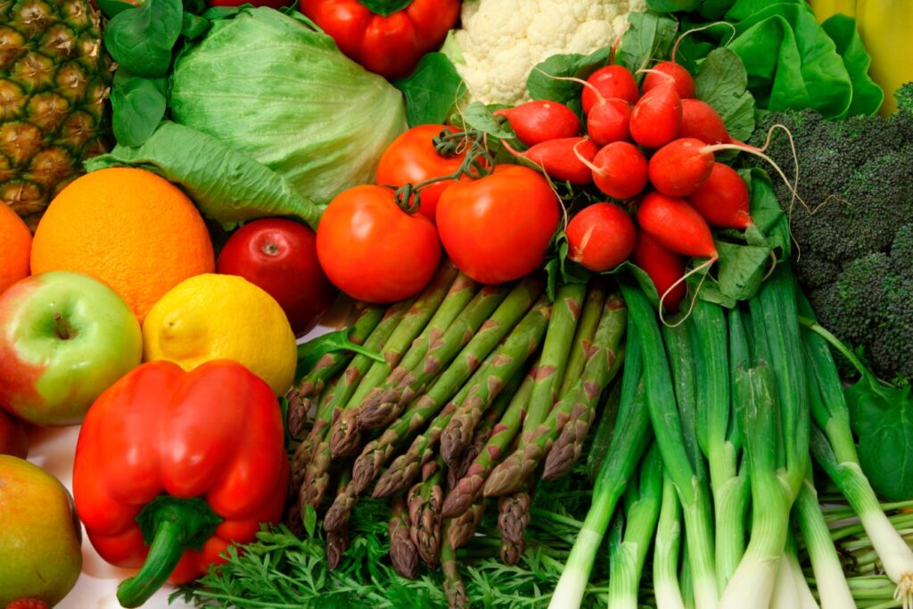 This is a close-up of vegetables and fruits