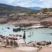 LA RIOJA, SPAIN: Derelict buildings submerged by flooding when a dam created a reservoir Embalse de Mansilla at Mansilla de la Sierra in La Rioja, Spain