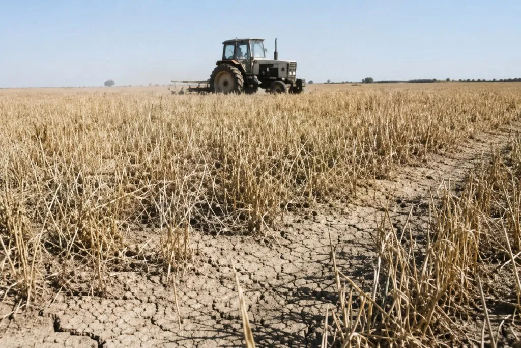 Embalse con bajo nivel de agua durante la crisis hídrica en Inglaterra provocada por la sequía.